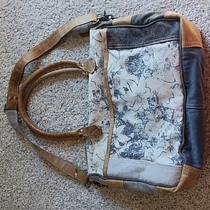Myra Bag Genuine Leather upcycled cowhide and canvas large bag